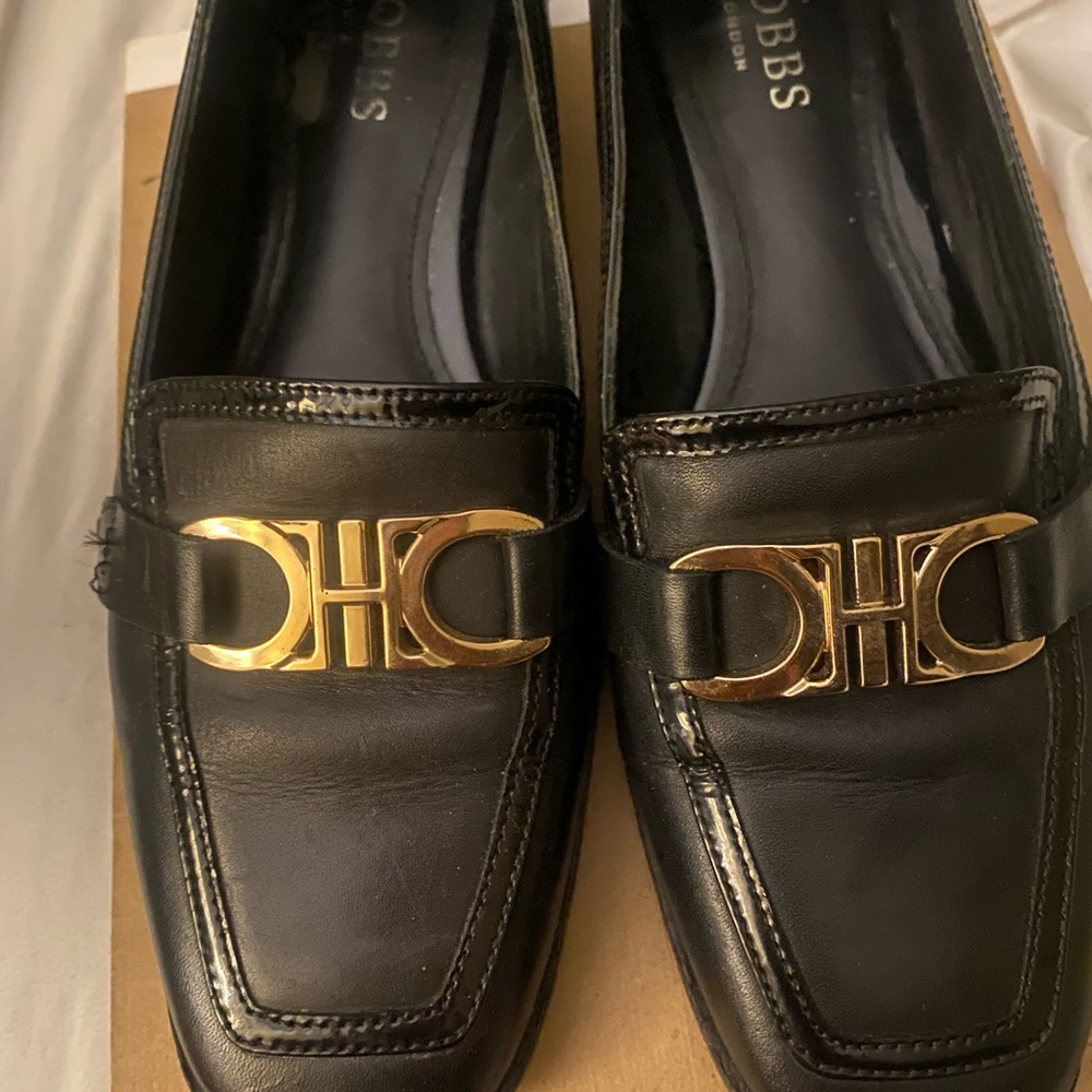 Hobbs Black  narrow Loafers with Gold Accent - Picture 5 of 6